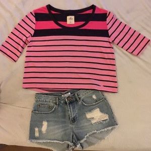 Hollister tunic top pink striped tee shirt M